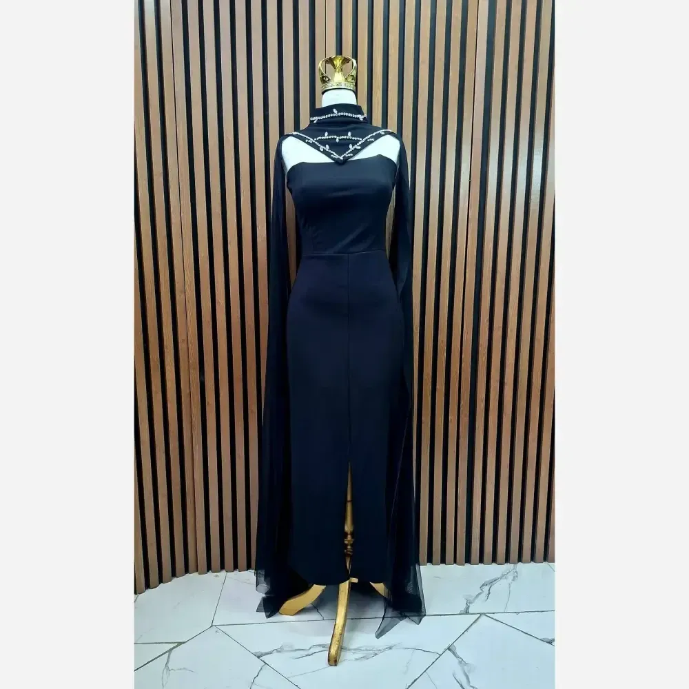 پیراهن مجلسی زنانه جنس دالقیچ و تور دو تیکه مشکی و سرمه ای