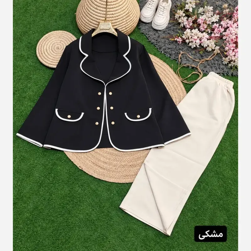 ست کت و شلوار زنانه پاییزه سوپرمازراتی پاپیون دار