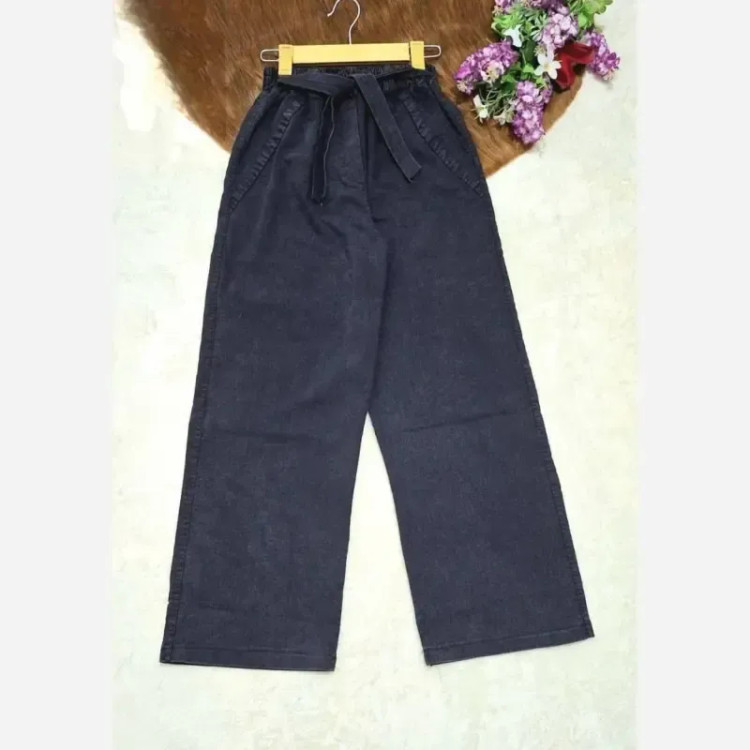 شلوار بگ زنانه طرح جین نیل ترک وارداتی کمر کش