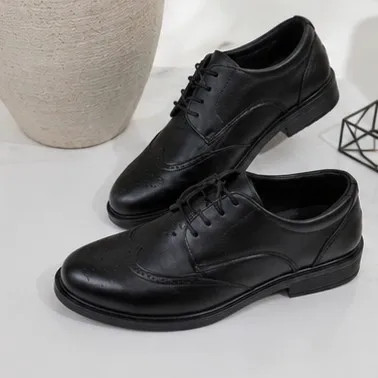 کفش مردانه بروژ بندی رویه چرم بیاله زیره PVC رنگ مشکی