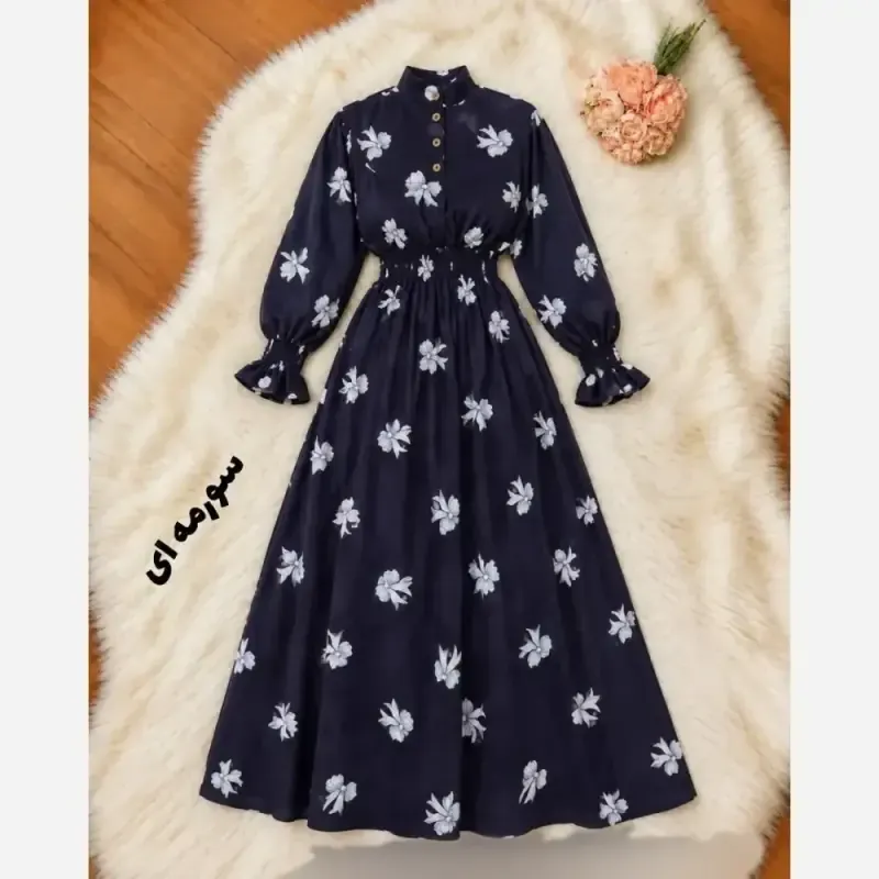 پیراهن پاییزه مخمل شانل طرح پاپیون فری سایز