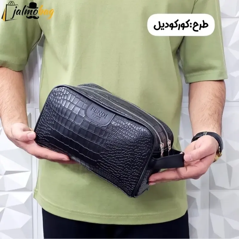 کیف دستی مردانه شوزبگ چرم صنعتی مرغوب دو خانه آستر خارجی بند دستی زیپ فلزی