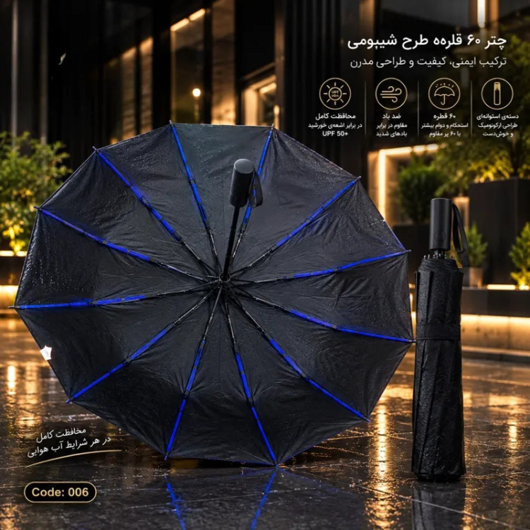 چتر تاشو اتوماتیک 12 فنر طرح شیائومی UPF50+ مشکی