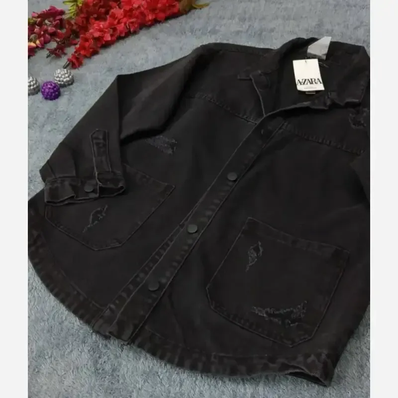 کت جین اسپرت قواره دار زاپ دار جیب و دکمه دار ضخیم جین اصلی