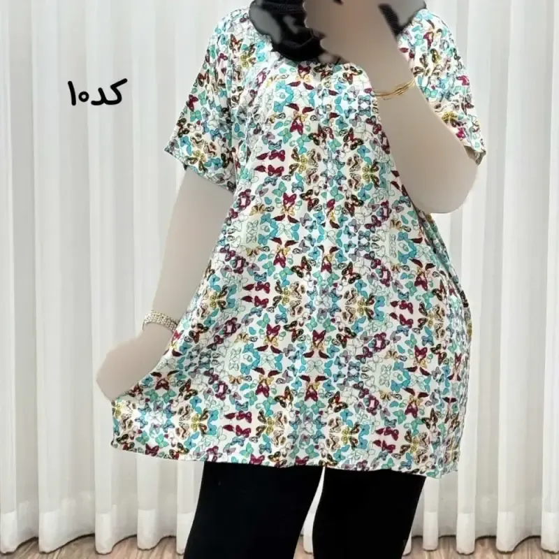 تیشرت نخی فری سایز زنانه مصی کد 1394 تن خور راحت چهارفصل