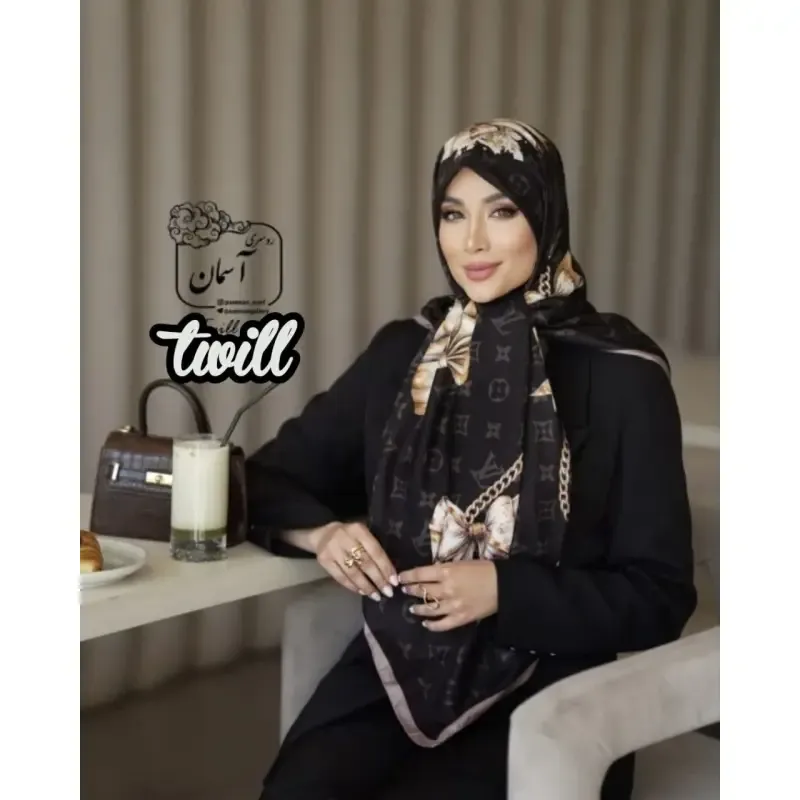روسری ساتن ابریشم طرح زمرد قواره 140 توییل مجلسی