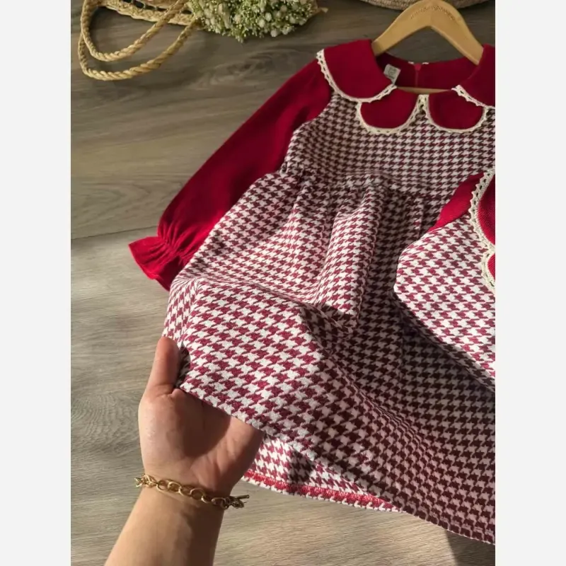 پیراهن دخترانه پشمی و مخمل کبریتی مناسب 2 تا 6 سال