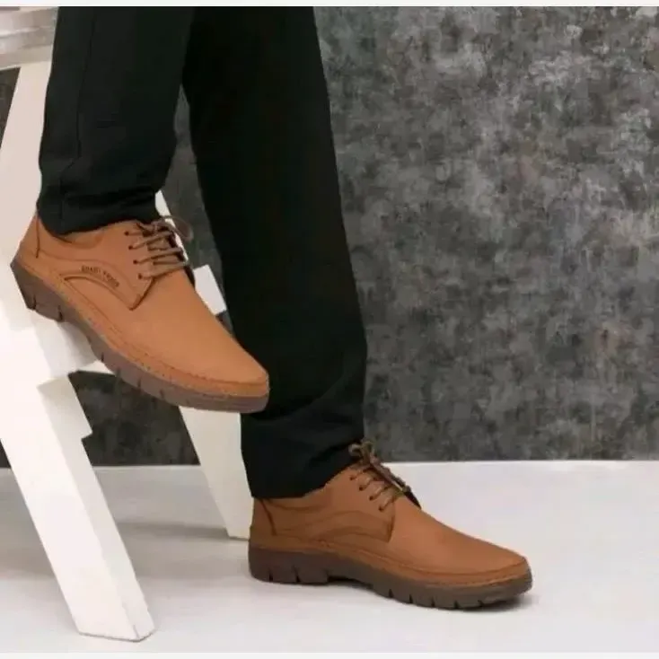 کفش مردانه اداری و رسمی مدل سبلان چرم مصنوعی رنگ عسلی تیره